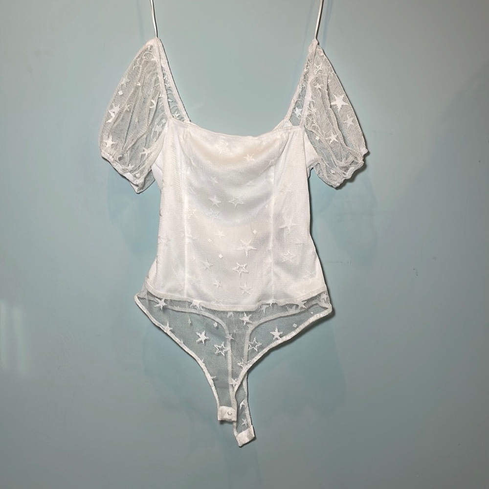 LELIS collection white star bodysuit / size xs fits more like just small
